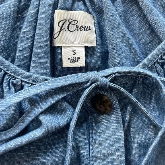 J. Crew Blue Button-Front Peasant Blouse with Tie Neck - Picture 4 of 6